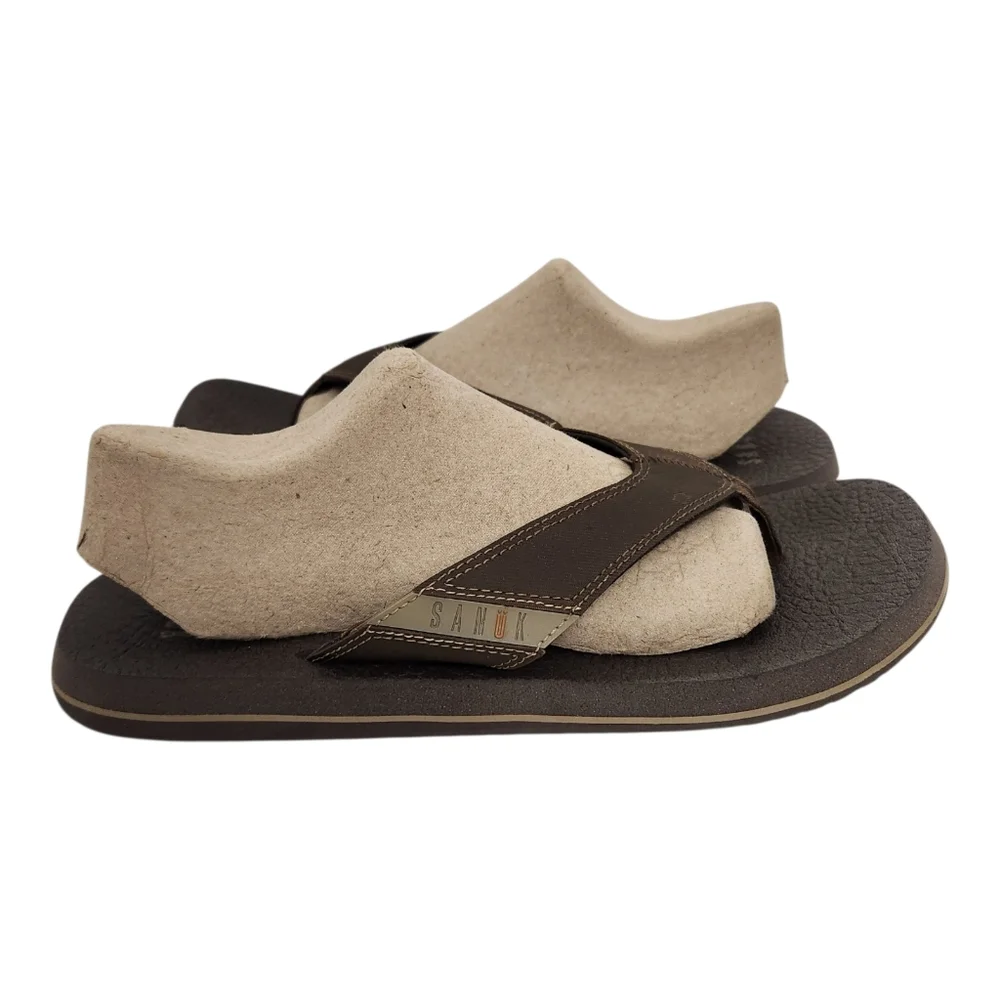 Sanuk Mens Size 11 Brown Flip Flop Thong Flat Comfort Water Friendly Sandals